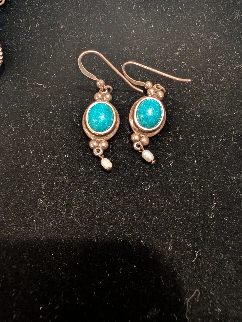 Turquoise Stone Silver Drop Earrings - Blue, Vintage